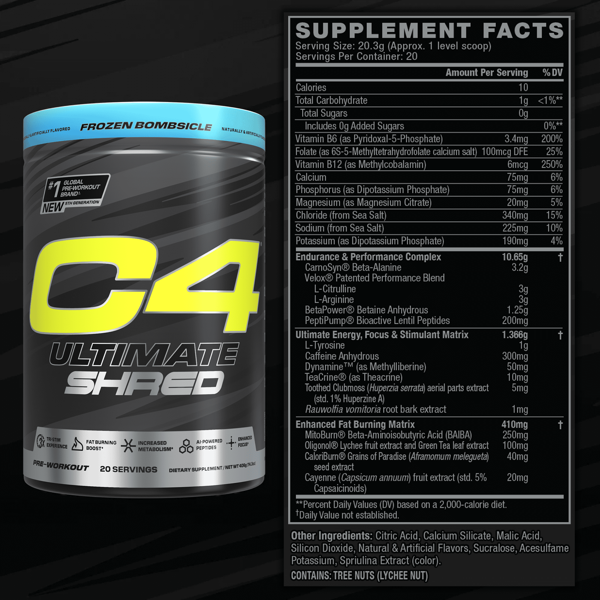 CELLUCOR C4 ULTIMATE SHRED FROZEN BOMBSICLE PRE-WORKOUT POWDER FOR 20 SERVINGS