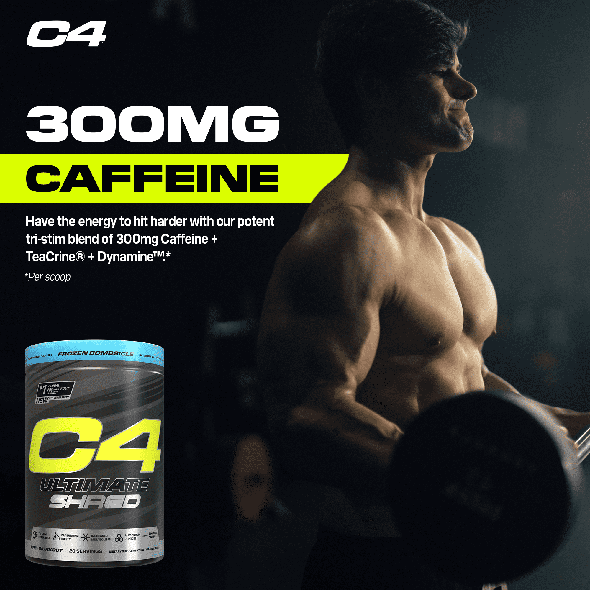 CELLUCOR C4 ULTIMATE SHRED FROZEN BOMBSICLE PRE-WORKOUT POWDER FOR 20 SERVINGS