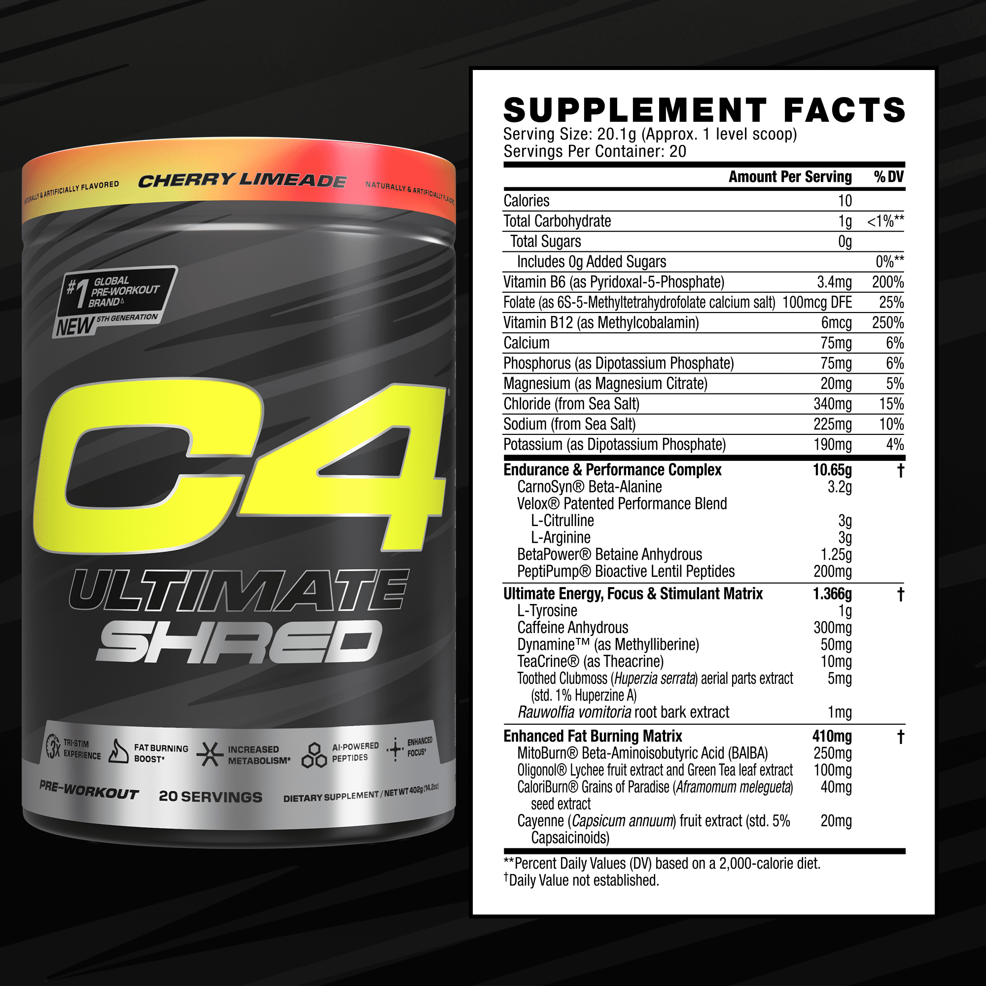 CELLUCOR C4 ULTIMATE SHRED CHERRY LIMEADE PRE WORKOUT POWDER 20 SERVINGS