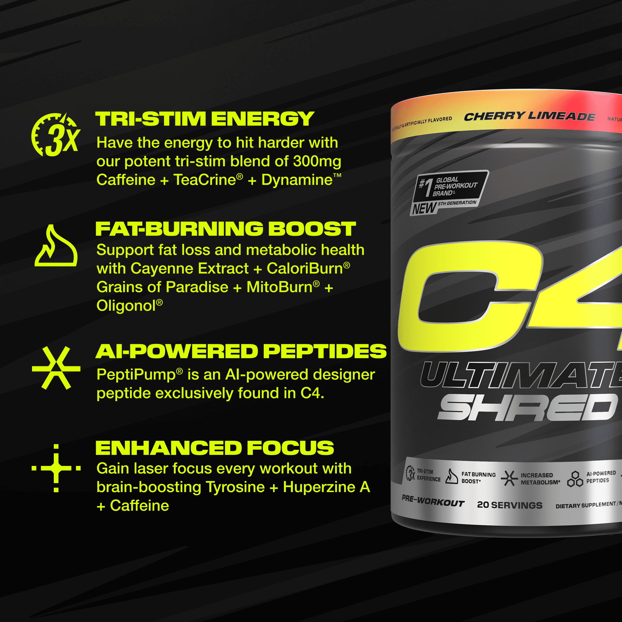 CELLUCOR C4 ULTIMATE SHRED CHERRY LIMEADE PRE WORKOUT POWDER 20 SERVINGS