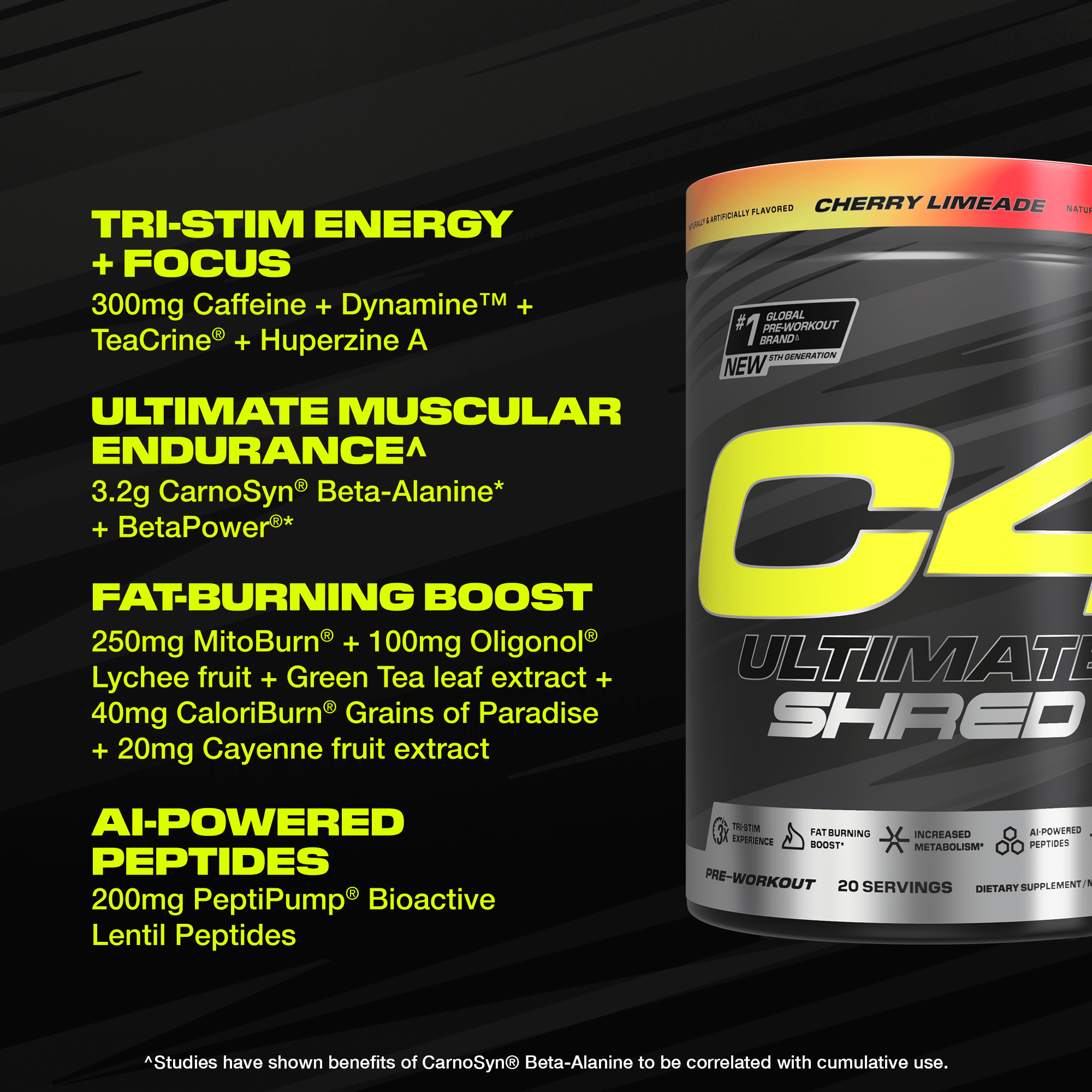CELLUCOR C4 ULTIMATE SHRED CHERRY LIMEADE PRE WORKOUT POWDER 20 SERVINGS