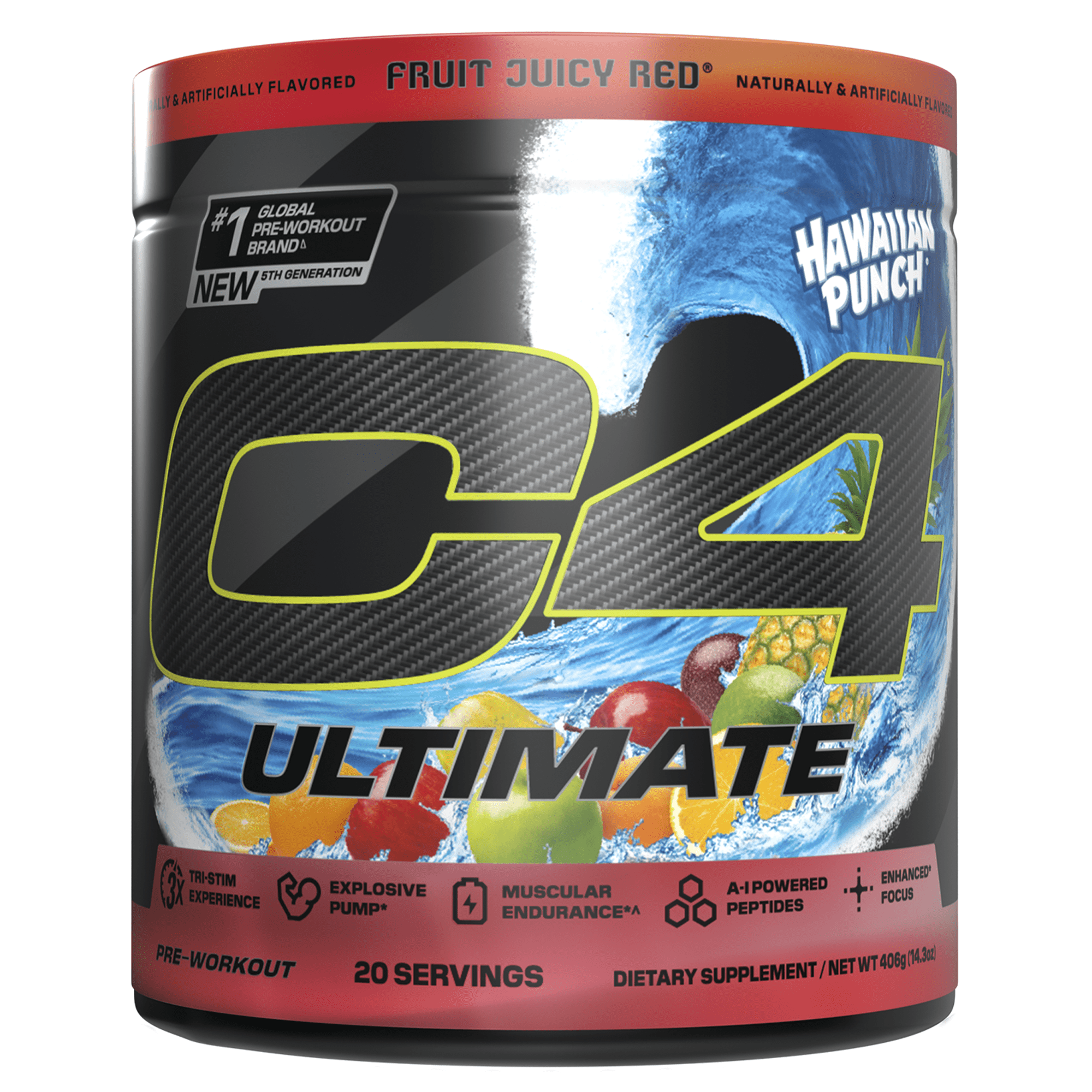CELLUCOR C4 ULTIMATE PRE-WORKOUT POWDER HAWAIIAN PUNCH FRUIT JUICY RED 20 SERVINGS