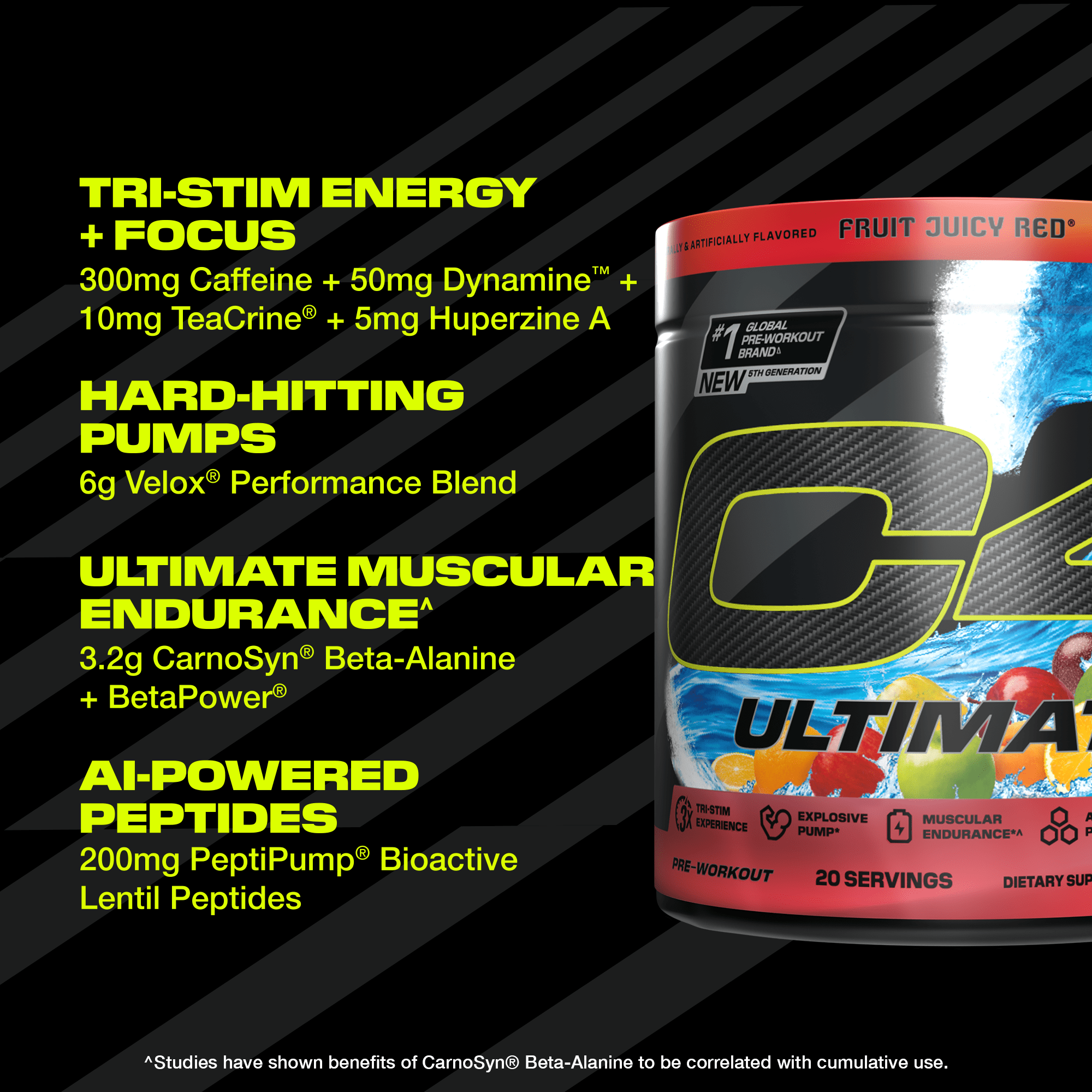 CELLUCOR C4 ULTIMATE PRE-WORKOUT POWDER HAWAIIAN PUNCH FRUIT JUICY RED 20 SERVINGS