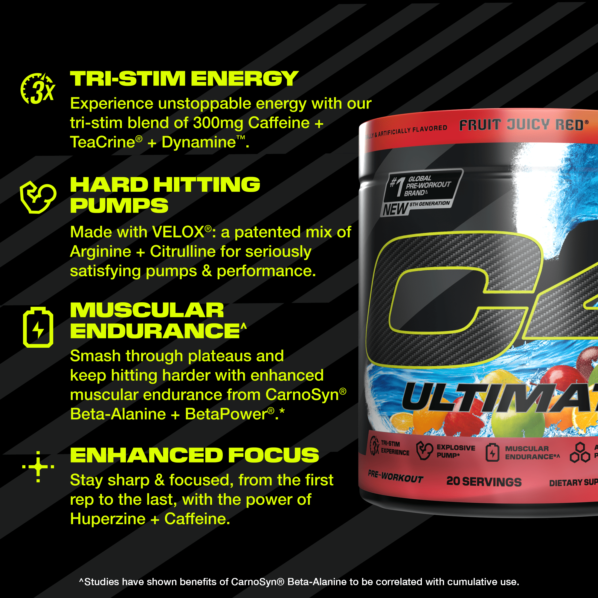 CELLUCOR C4 ULTIMATE PRE-WORKOUT POWDER HAWAIIAN PUNCH FRUIT JUICY RED 20 SERVINGS