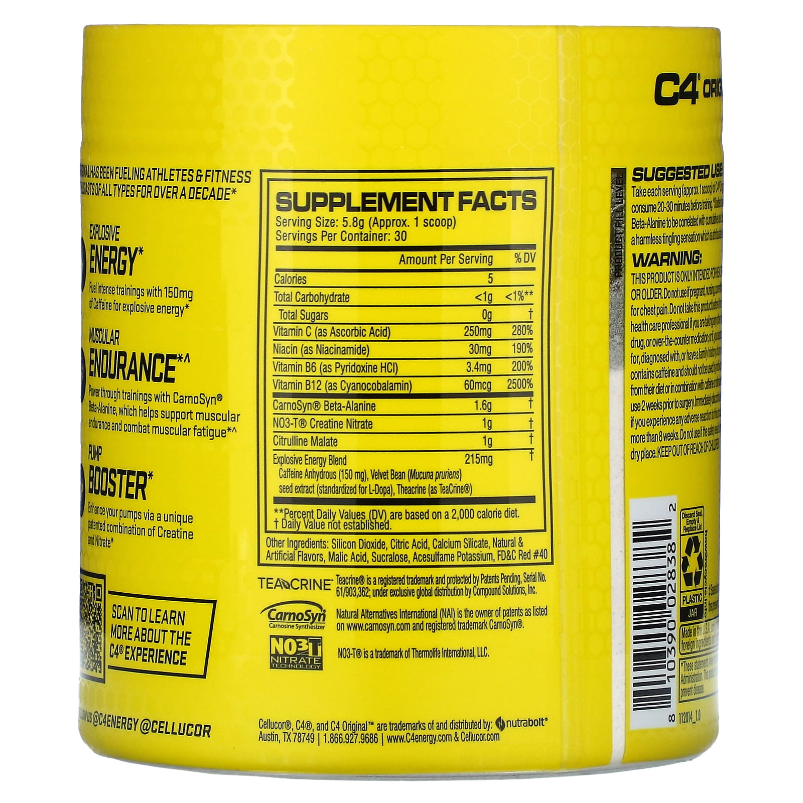 CELLUCOR C4 ORIGINAL EXPLOSIVE PRE-WORKOUT CHERRY LIMEADE 6.88 OZ PACK OF 2