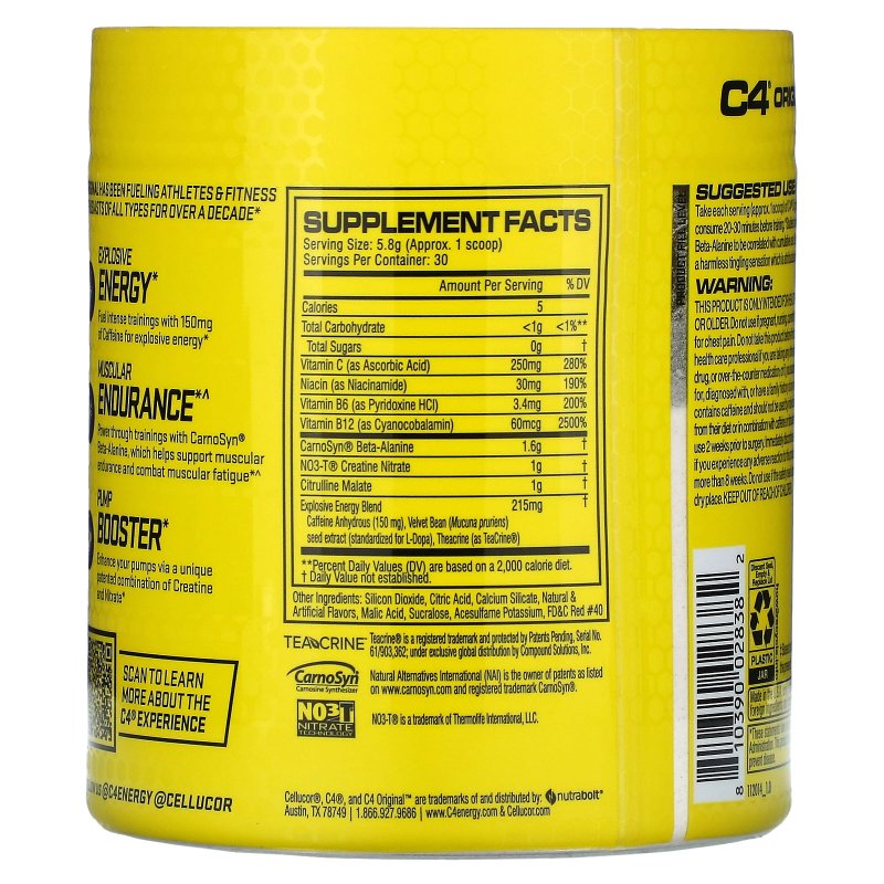 CELLUCOR C4 ORIGINAL EXPLOSIVE PRE-WORKOUT CHERRY LIMEADE 6.88 OZ PACK OF 2