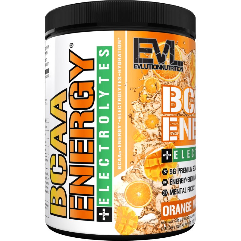 EVLUTION NUTRITION BCAA ENERGY ELECTROLYTES PRE-WORKOUT RECOVERY POWDER 5G BCAA ENERGY ENDURANCE LEAN MUSCLE GROWTH AMINO ACID SUPPLEMENT RECOVERY DRINK 30 SERVINGS ORANGE MANGO