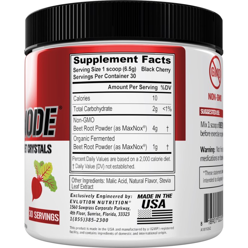 EVLUTION NUTRITION BEETMODE BEET ROOT POWDER NITRIC OXIDE BOOSTER BLACK CHERRY FLAVOR - PRE WORKOUT BEETS SUPPLEMENT FOR ENERGY AND PUMPS