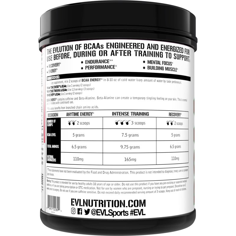EVLUTION NUTRITION BCAA ENERGY POWDER 65 SERVINGS CHERRY LIMEADE - ENDURANCE MUSCLE RECOVERY DRINK WITH VITAMIN B12 & C