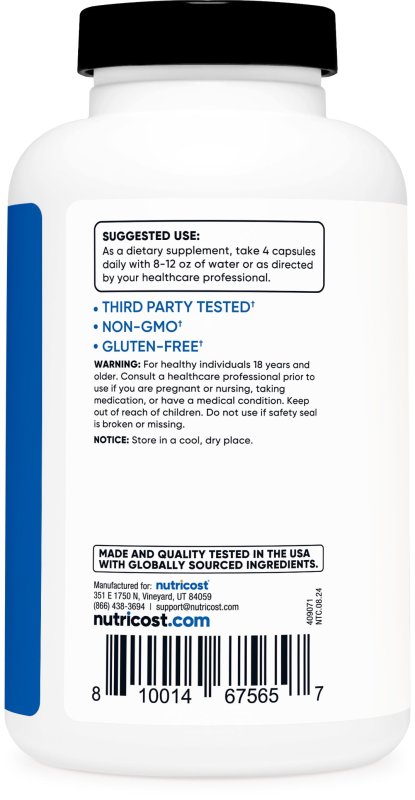 NUTRICOST CREATINE MONOHYDRATE 3000MG 180 CAPSULES 750MG PER CAPSULE SUPPLEMENT