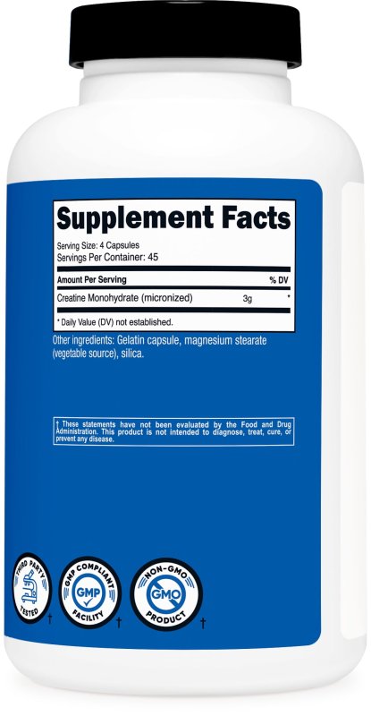 NUTRICOST CREATINE MONOHYDRATE 3000MG 180 CAPSULES 750MG PER CAPSULE SUPPLEMENT