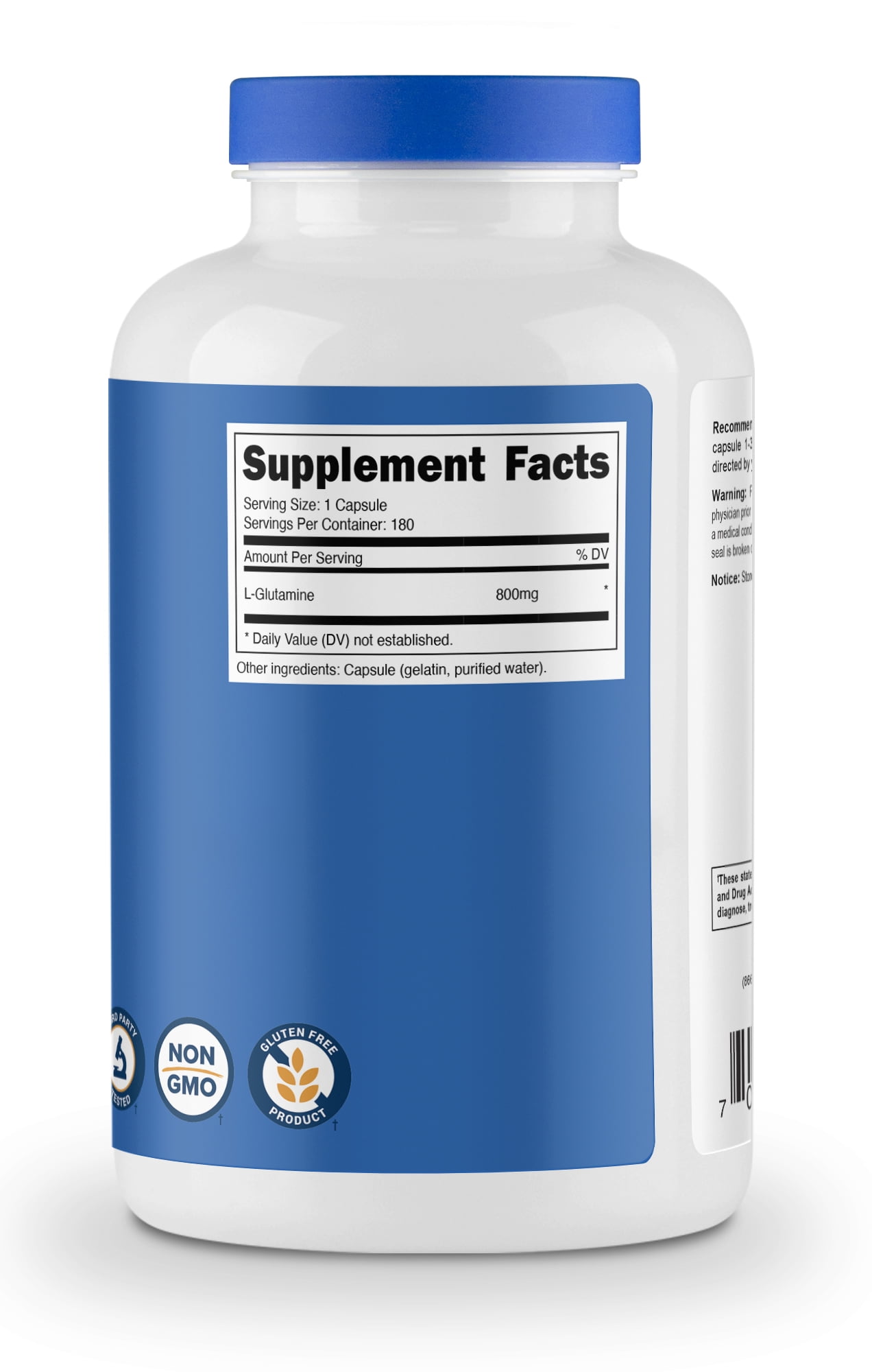 NUTRICOST L GLUTAMINE 800MG 180 CAPSULES GLUTEN FREE NON GMO HEALTH SUPPLEMENT