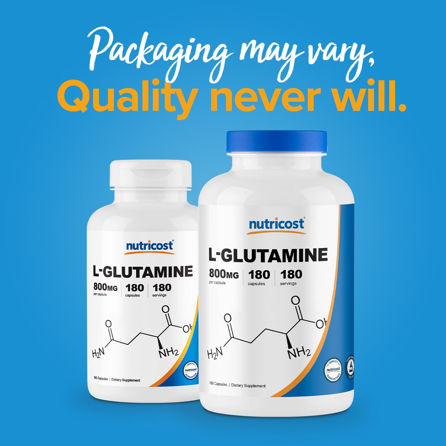 NUTRICOST L GLUTAMINE 800MG 180 CAPSULES GLUTEN FREE NON GMO HEALTH SUPPLEMENT