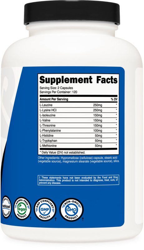 NUTRICOST EAA CAPSULES 1200MG 120 SERVINGS 240 CAPSULES ESSENTIAL AMINO ACIDS NON-GMO GLUTEN