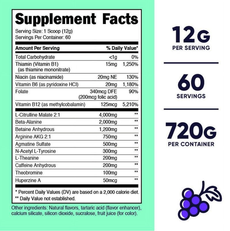 NUTRICOST GRAPE PRE-WORKOUT - WOMEN'S NON-GMO GLUTEN-FREE SUPPLEMENT (60 SERV)
