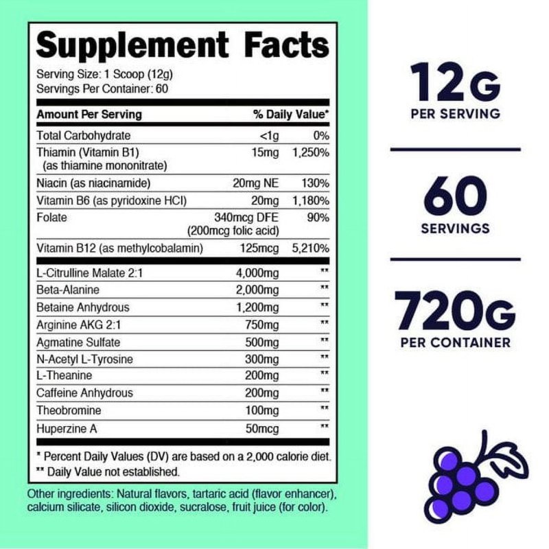 NUTRICOST GRAPE PRE-WORKOUT - WOMEN'S NON-GMO GLUTEN-FREE SUPPLEMENT (60 SERV)