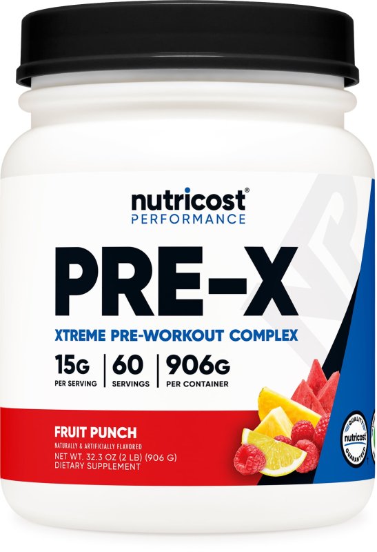 NUTRICOST PRE-X XTREME FRUIT PUNCH PRE-WORKOUT POWDER, 60 SERVINGS, VEGETARIAN, NON-GMO, GLUTEN