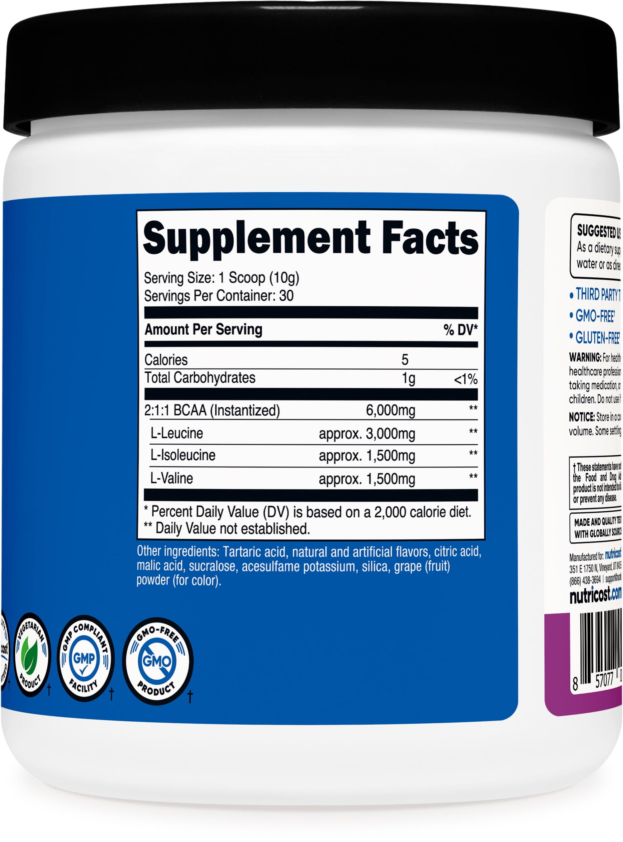 NUTRICOST BCAA POWDER 2 1 1 GRAPE FLAVOR 30 SERVINGS BRANCH-CHAIN AMINO ACIDS
