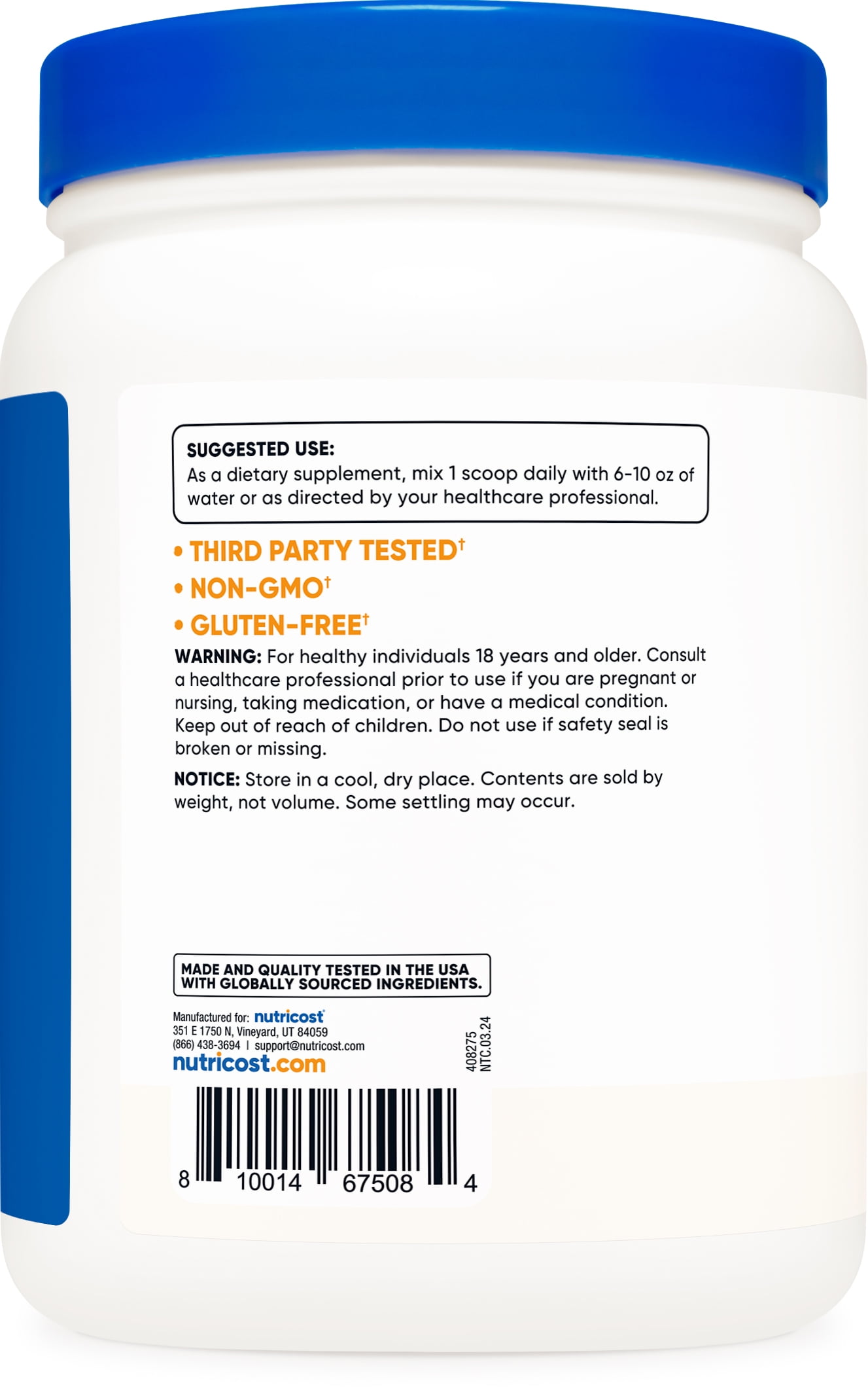 NUTRICOST L CITRULLINE MALATE 2:1 POWDER 600 GRAMS PRE-WORKOUT SUPPLEMENT