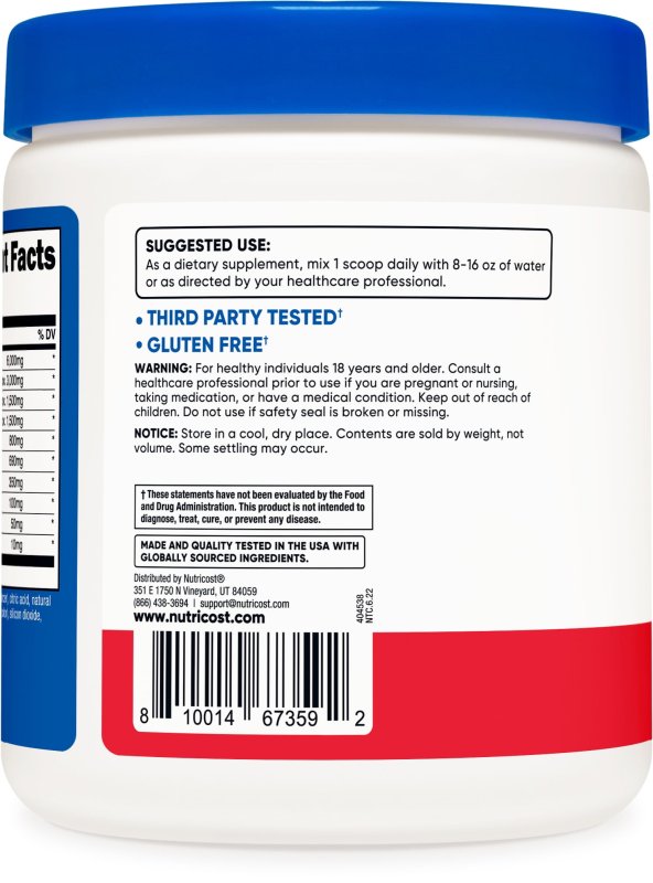 NUTRICOST EAA POWDER 30 SERVINGS FRUIT PUNCH ESSENTIAL AMINO ACIDS NON-GMO