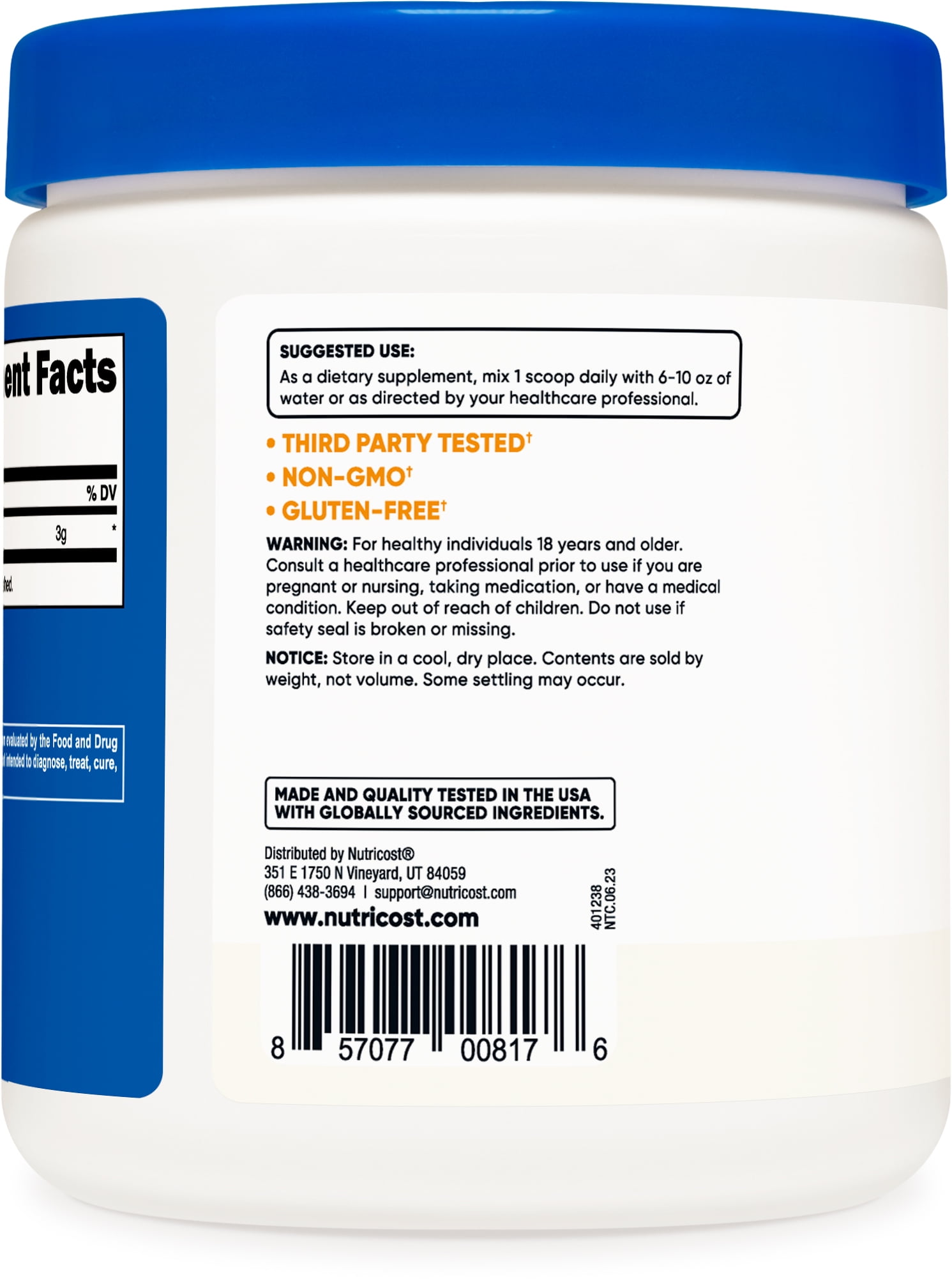 NUTRICOST PURE LCITRULLINE BASE POWDER 250 GRAMS VEGETARIAN HEALTH SUPPLEMENT