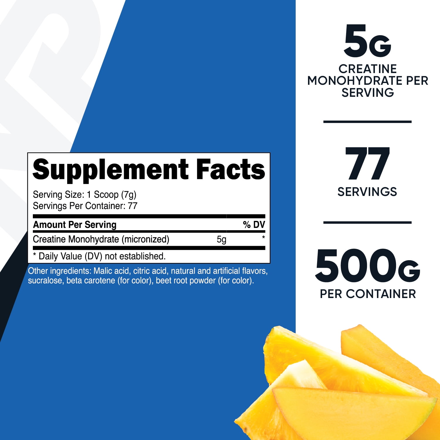 NUTRICOST PINEAPPLE MANGO CREATINE MONOHYDRATE POWDER 500G - MICRONIZED SUPPLEMENT - VEGAN NON-GMO GLUTEN