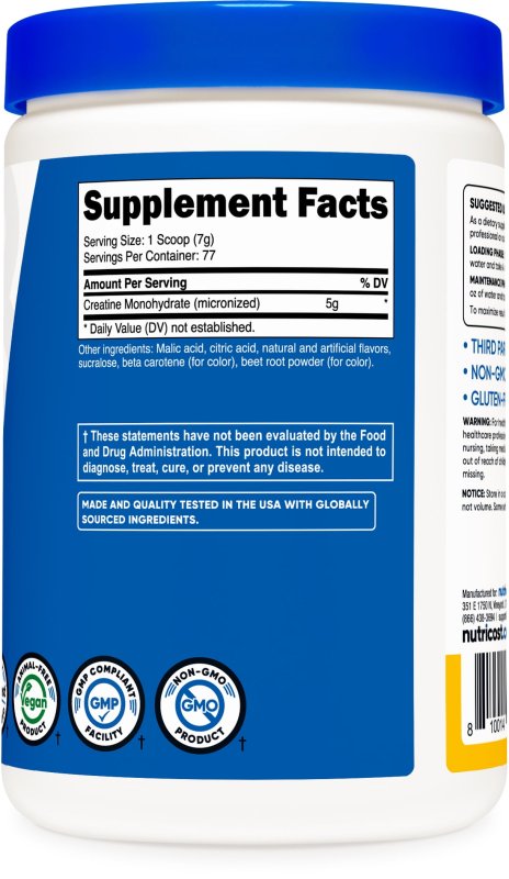 NUTRICOST PINEAPPLE MANGO CREATINE MONOHYDRATE POWDER 500G - MICRONIZED SUPPLEMENT - VEGAN NON-GMO GLUTEN