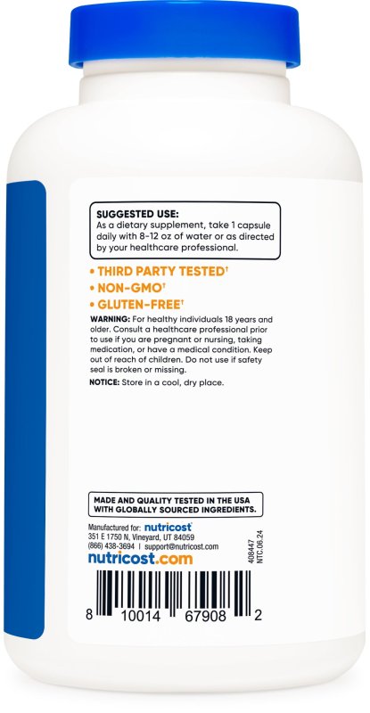 NUTRICOST ACETYL L-CARNITINE 500MG 180 CAPSULES NON-GMO GLUTEN FREE SUPPLEMENT