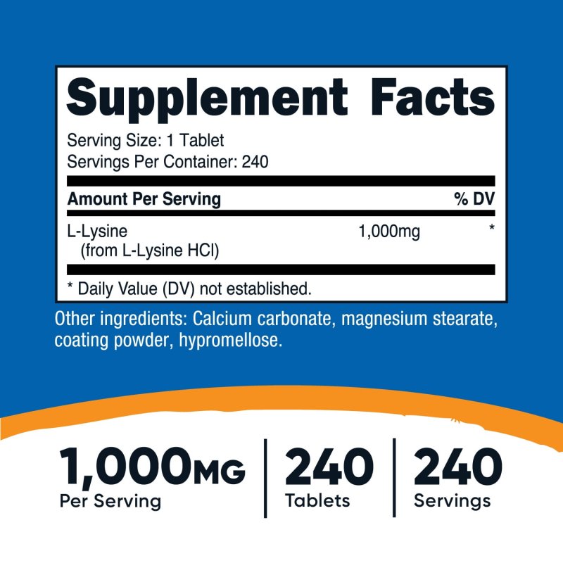 NUTRICOST LYSINE 1000MG 240 TABLETS GLUTEN