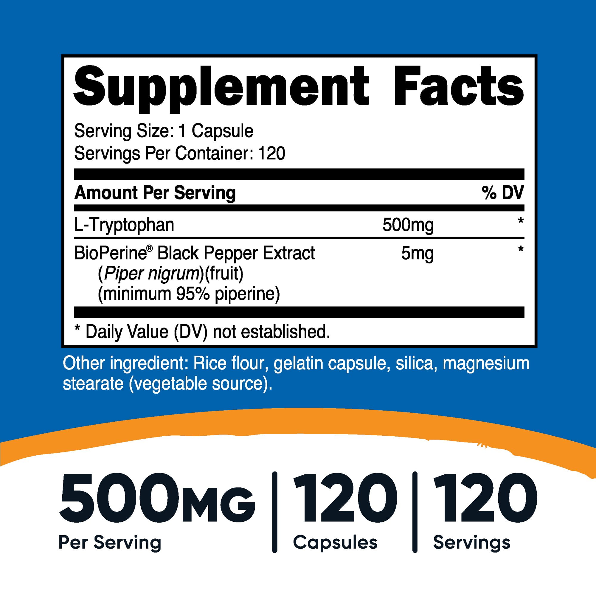 NUTRICOST LTRYPTOPHAN 500MG 120 CAPSULES 120 SERVINGS HEALTH SUPPLEMENT