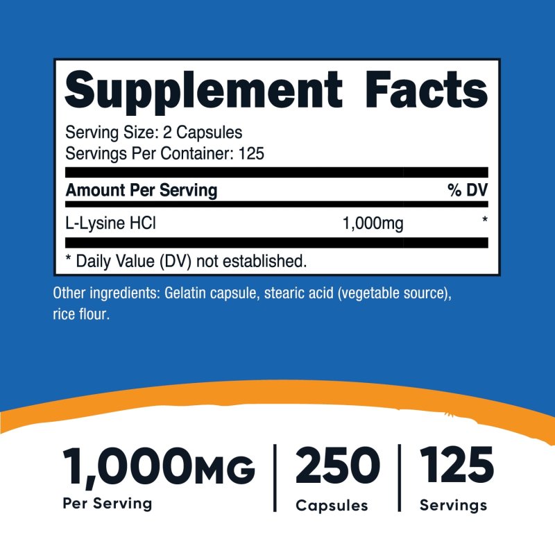 NUTRICOST LYSINE 1000MG CAPSULES 250 COUNT 500MG PER CAPSULE
