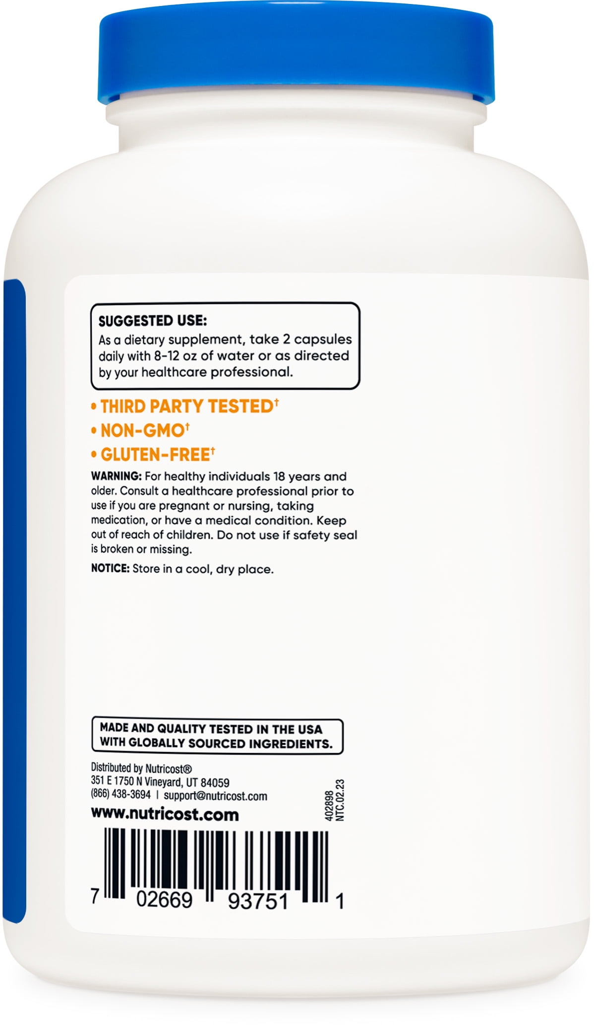 NUTRICOST L-LYSINE 1000MG 250 CAPSULES 500MG PER CAPSULE SUPPLEMENT