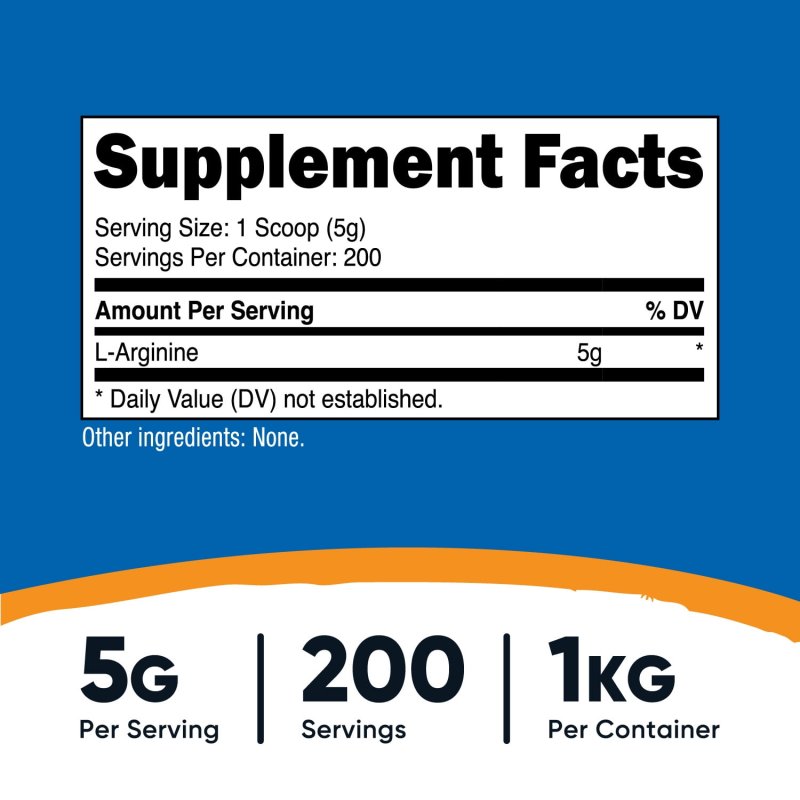 NUTRICOST L-ARGININE POWDER 1KG 5G PER SERVING NON-GMO GLUTEN FREE SUPPLEMENT