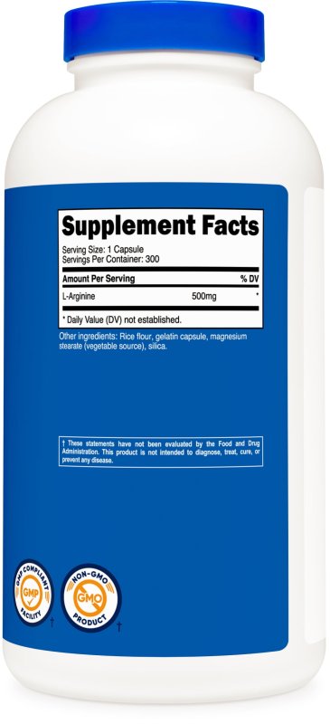 NUTRICOST L ARGININE 500MG 300 CAPSULES VEGETARIAN HEALTH SUPPLEMENT