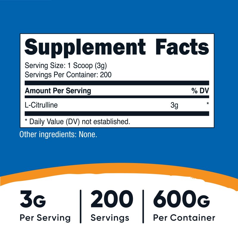 NUTRICOST L-CITRULLINE POWDER 600G - MALATE-FREE NON-GMO SUPPLEMENT FOR ENHANCED PERFORMANCE