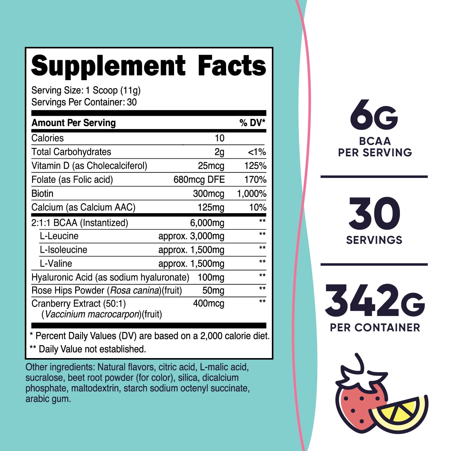 NUTRICOST BCAA POWDER WOMEN STRAWBERRY LEMONADE 30 SERVINGS