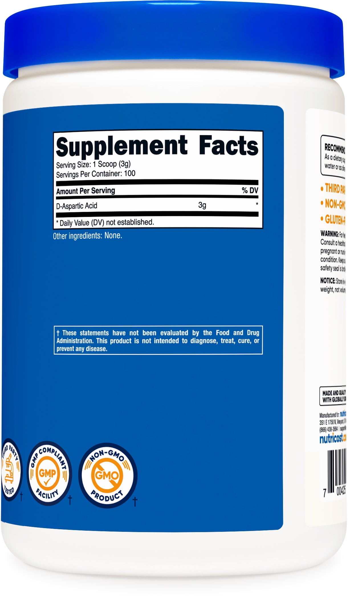 NUTRICOST D ASPARTIC ACID DAA POWDER 300 GRAMS HEALTH SUPPLEMENT