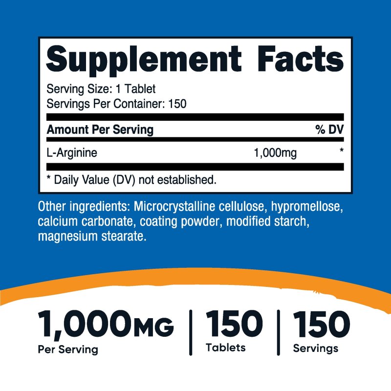 NUTRICOST L ARGININE 1000MG AMINO ACID TABLETS 150 TABLETS FOR ENERGY BOOST