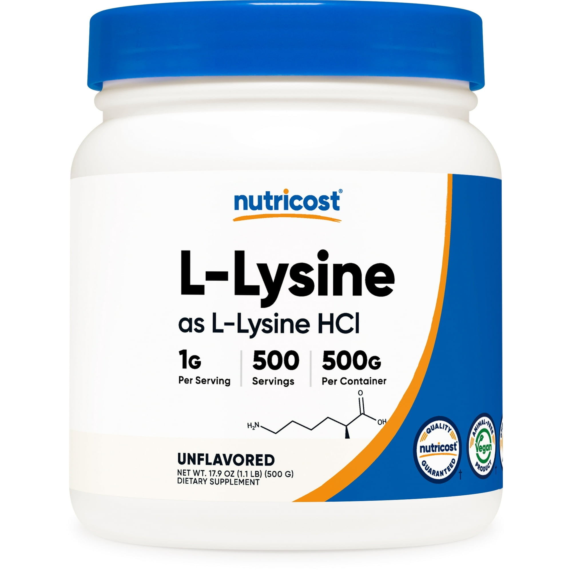 NUTRICOST L-LYSINE 500G POWDER PURE NON GMO GLUTEN FREE SUPPLEMENT