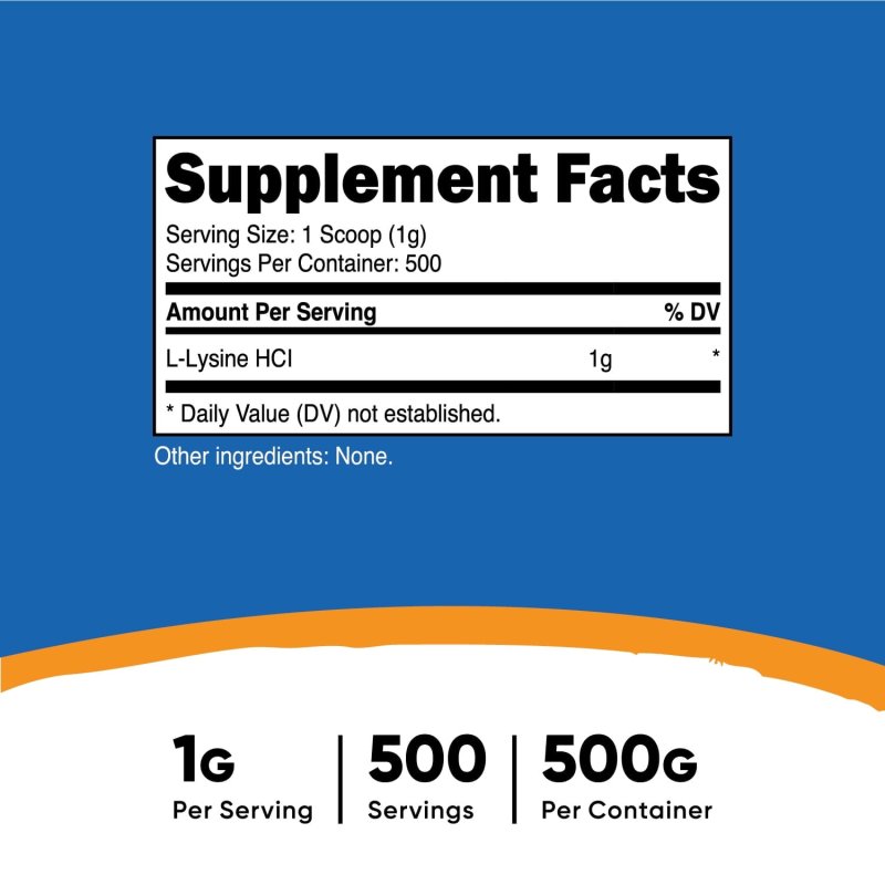 NUTRICOST L-LYSINE 500G POWDER PURE NON GMO GLUTEN FREE SUPPLEMENT