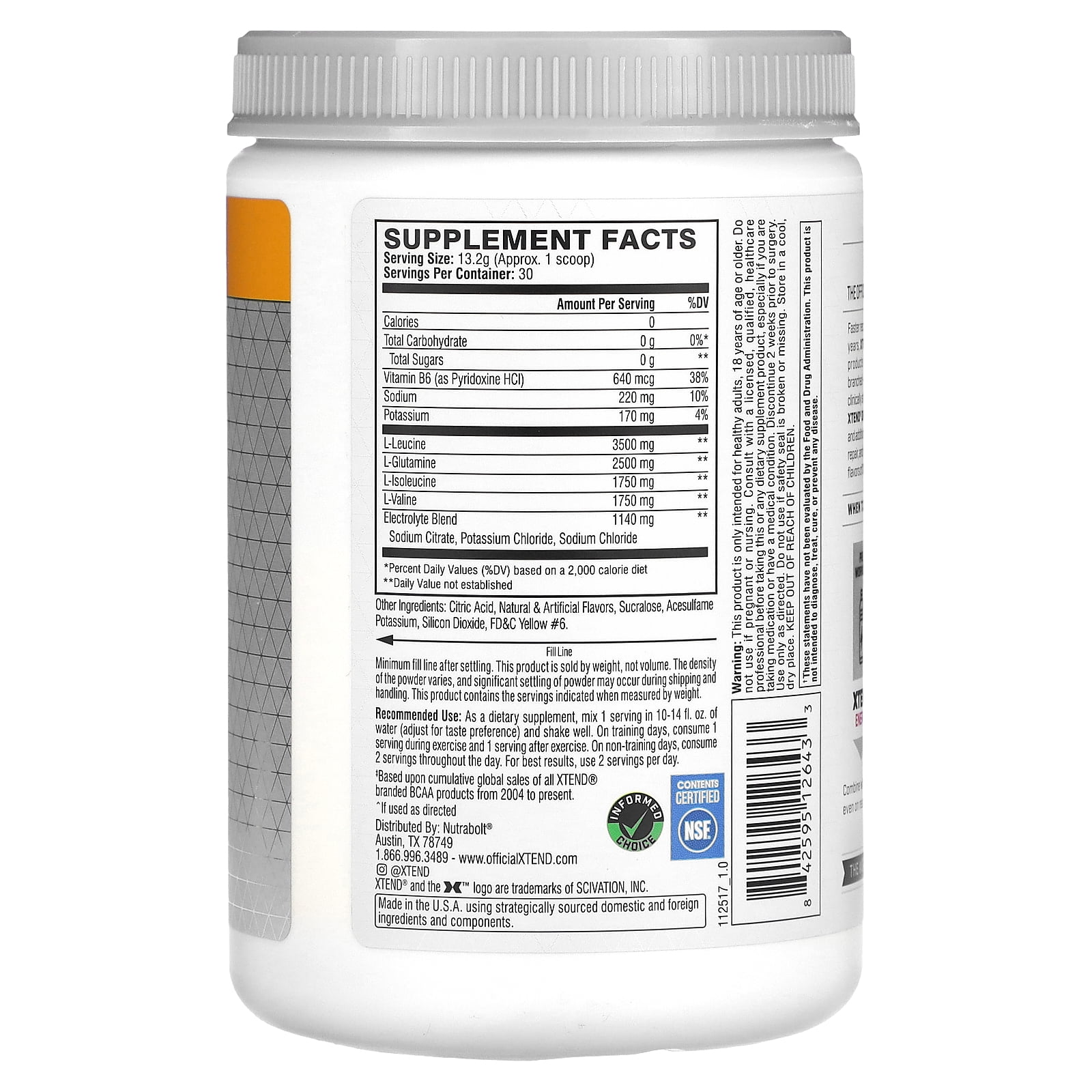 XTEND  ORIGINAL 7G BCAA ORANGE CREAM 14 OZ 396 G
