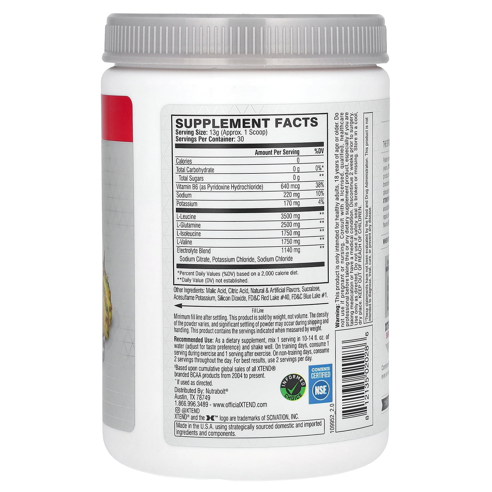 XTEND  ORIGINAL 7G BCAA KNOCKOUT FRUIT PUNCH 13.8 OZ 390 G