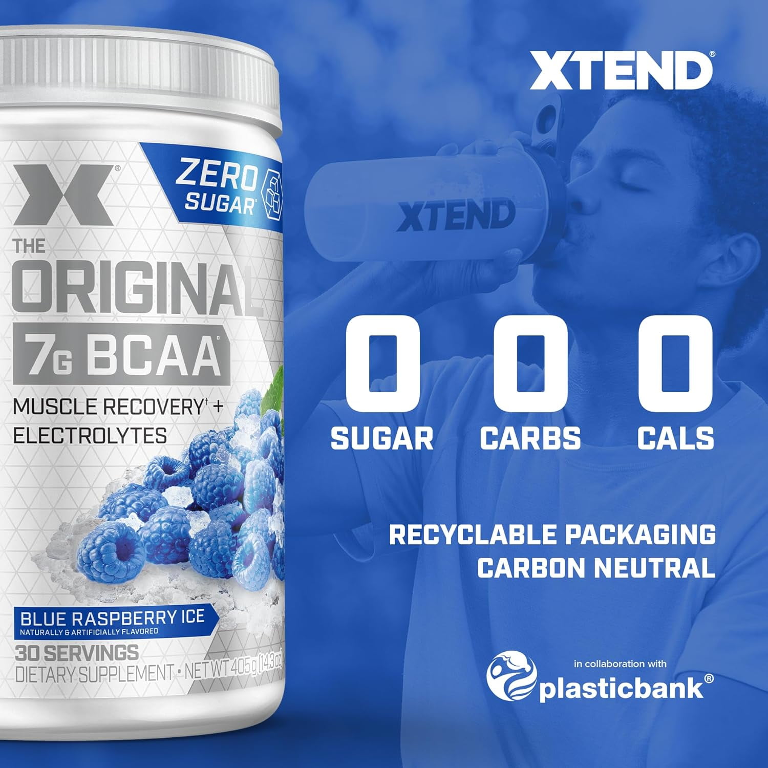 XTEND  ORIGINAL BLUE RASPBERRY ICE BCAAS 30 SERVINGS HYDRATION RECOVERY
