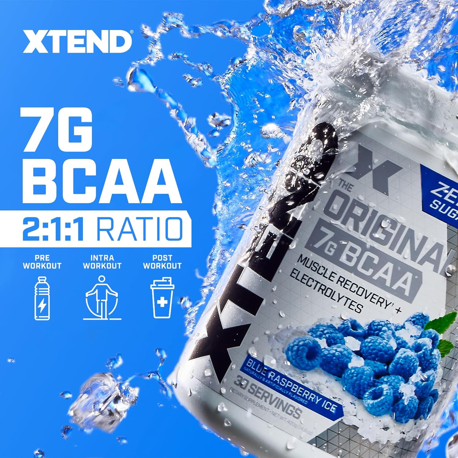 XTEND  ORIGINAL BLUE RASPBERRY ICE BCAAS 30 SERVINGS HYDRATION RECOVERY