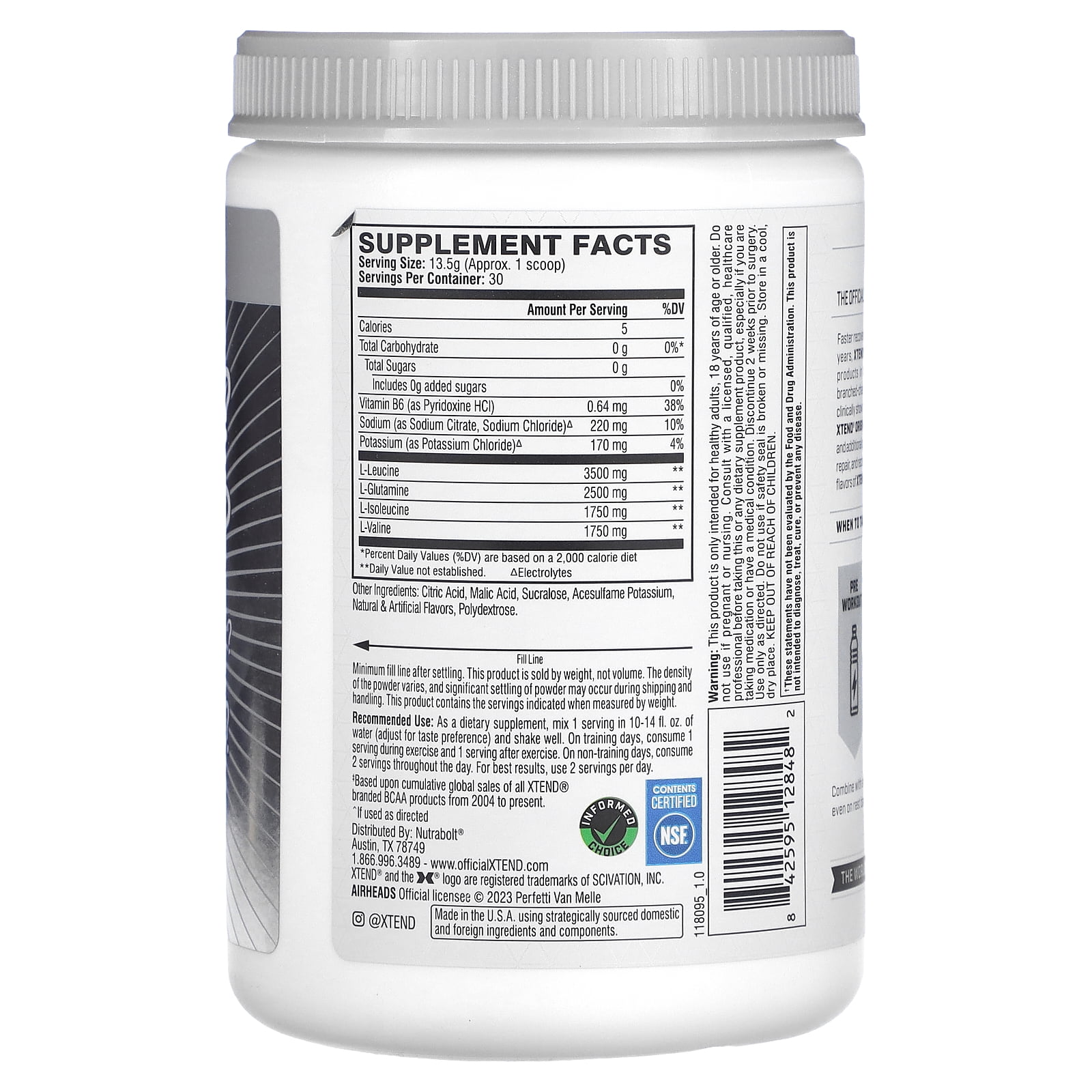 XTEND ORIGINAL 7G BCAA AIR HEADS 14 OZ 405 G FOR IMPROVED WORKOUT PERFORMANCE