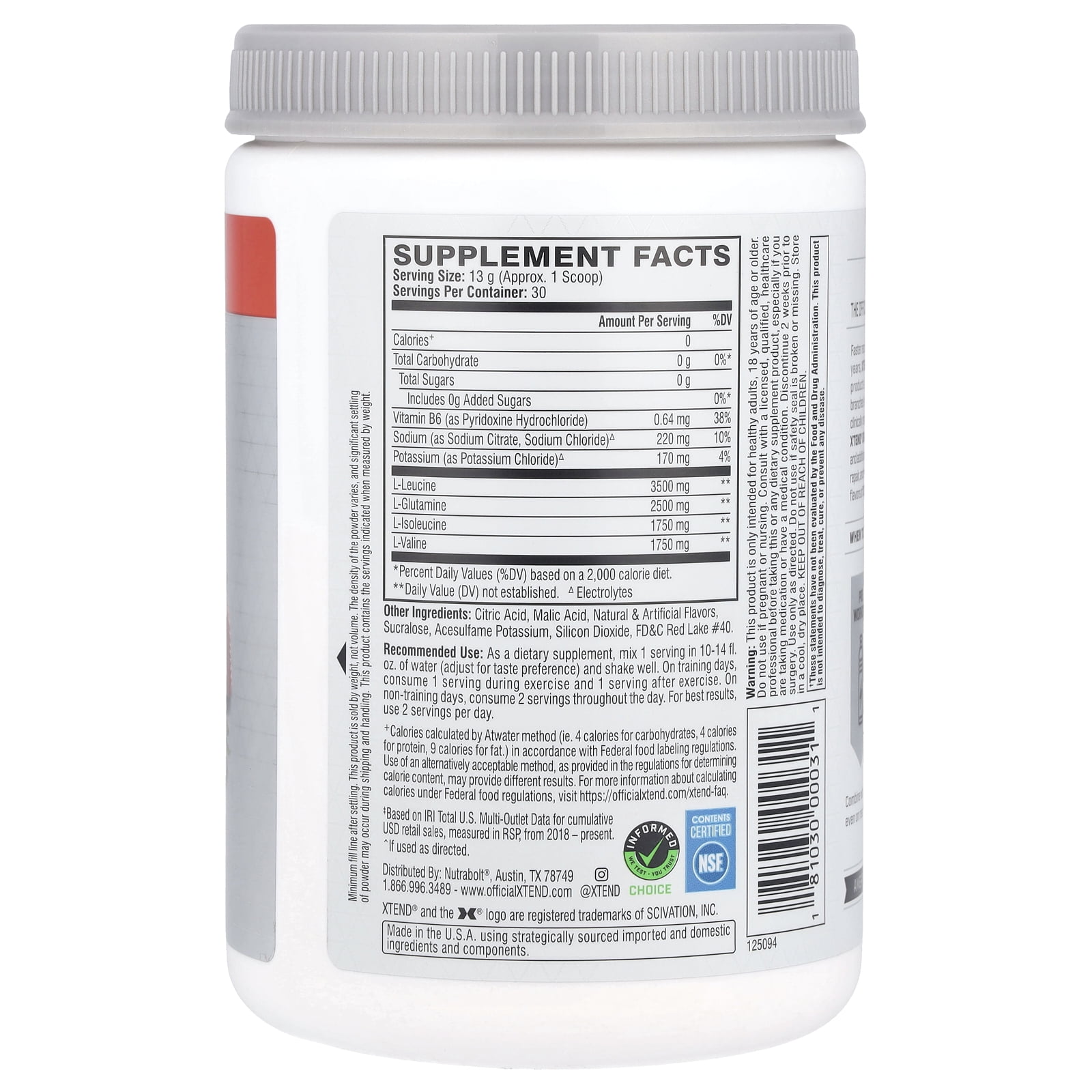 XTEND  ORIGINAL 7G BCAA STRAWBERRY KIWI SPLASH 13.8 OZ 390 G
