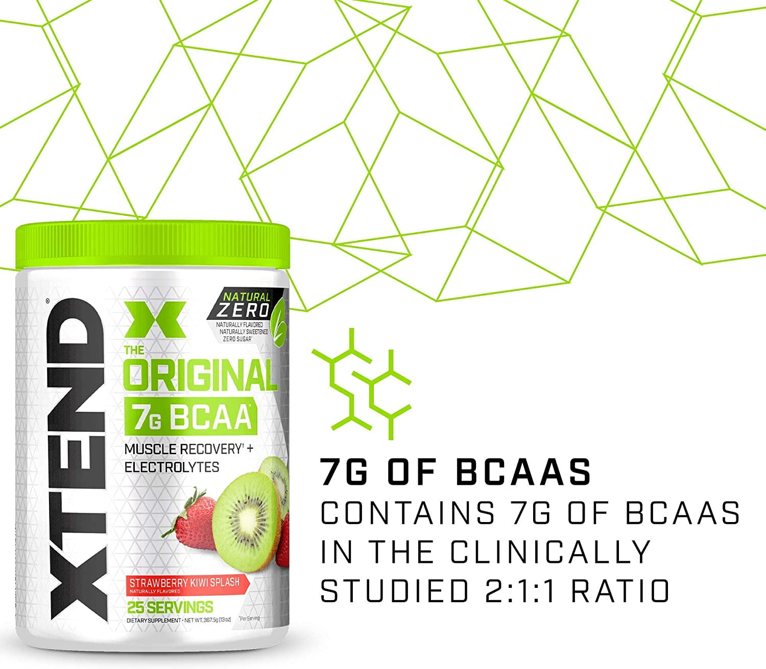 XTEND ORIGINAL 7G BCAA POWDER FOR MUSCLE RECOVERY SUGAR-FREE STRAWBERRY KIWI SPLASH 25 SERVINGS