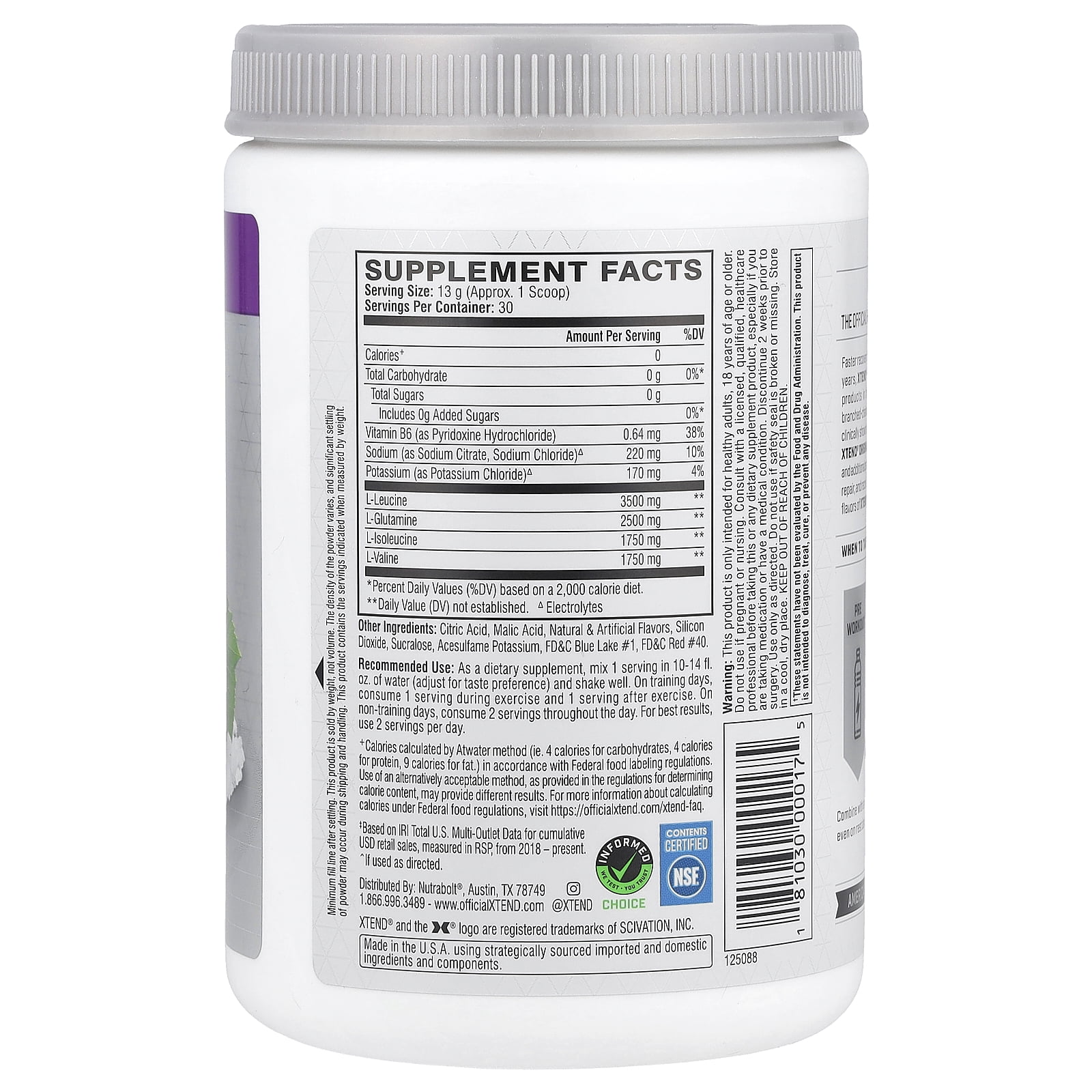 XTEND  GLACIAL GRAPE 7G BCAA 13.8 OZ 390 G - ORIGINAL