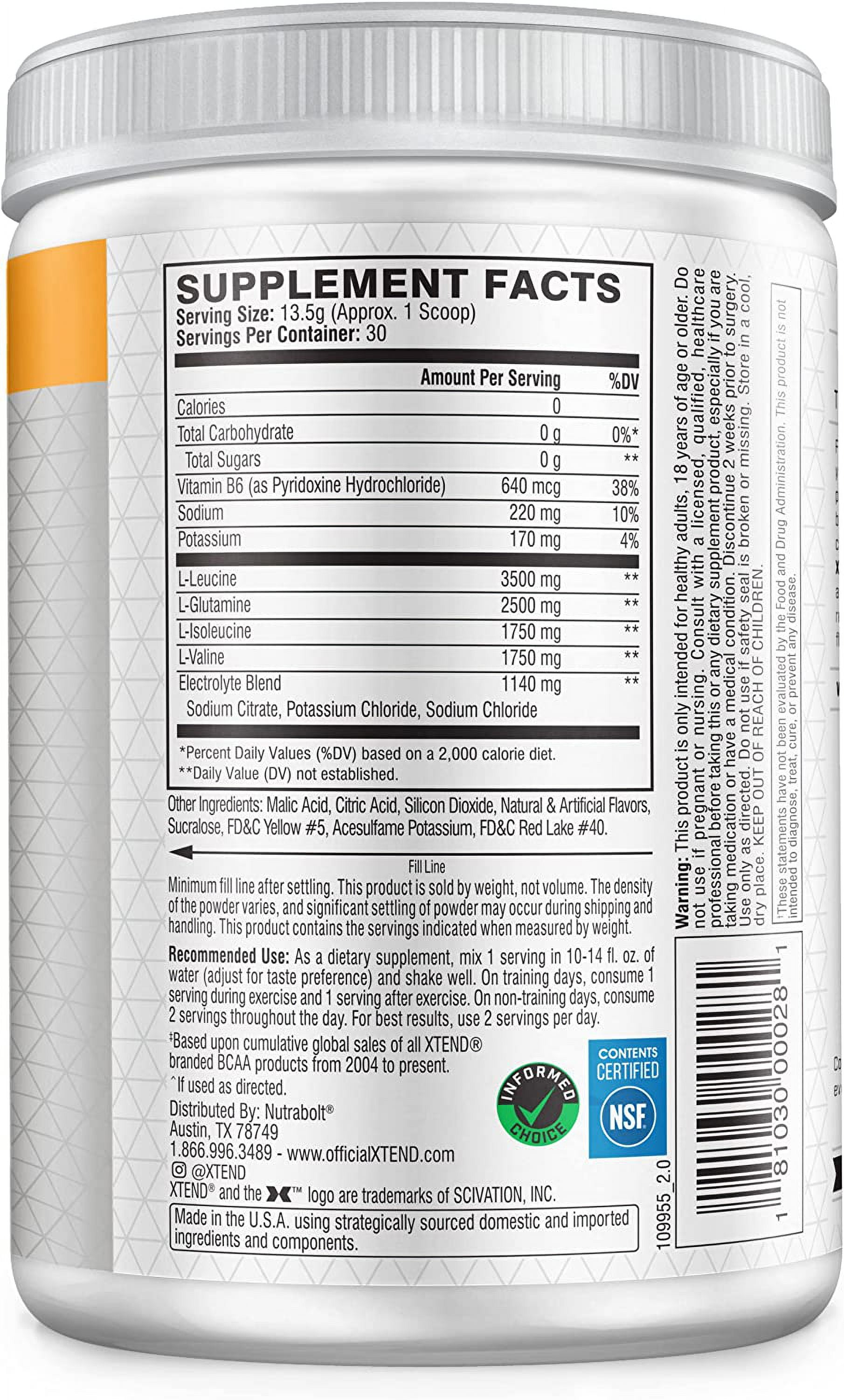XTEND ORIGINAL 7G BCAA POWDER FOR MUSCLE RECOVERY SUGAR-FREE MANGO MADNESS 30 SERVINGS