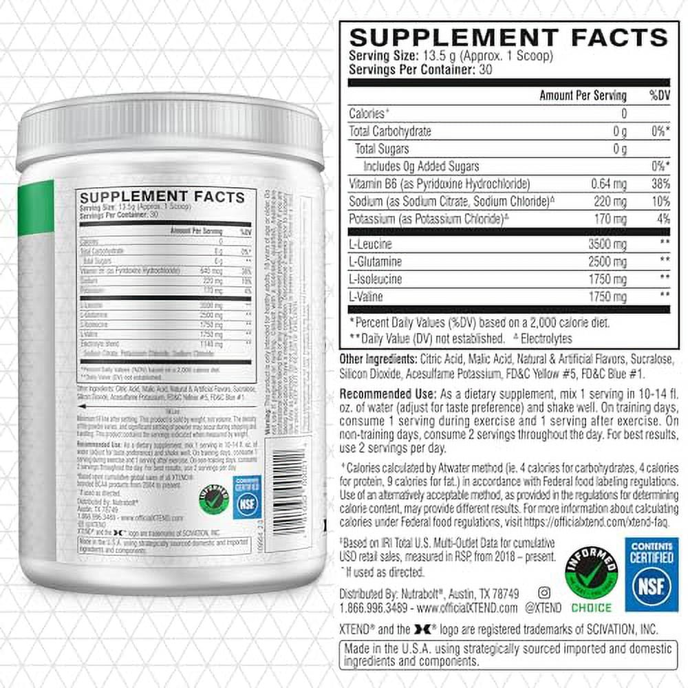 XTEND ORIGINAL BCAA POWDER LEMON LIME SQUEEZE SUGAR FREE POST WORKOUT MUSCLE RECOVERY DRINK AMINO ACIDS 7G BCAAS FOR MEN WOMEN 30 SERVINGS